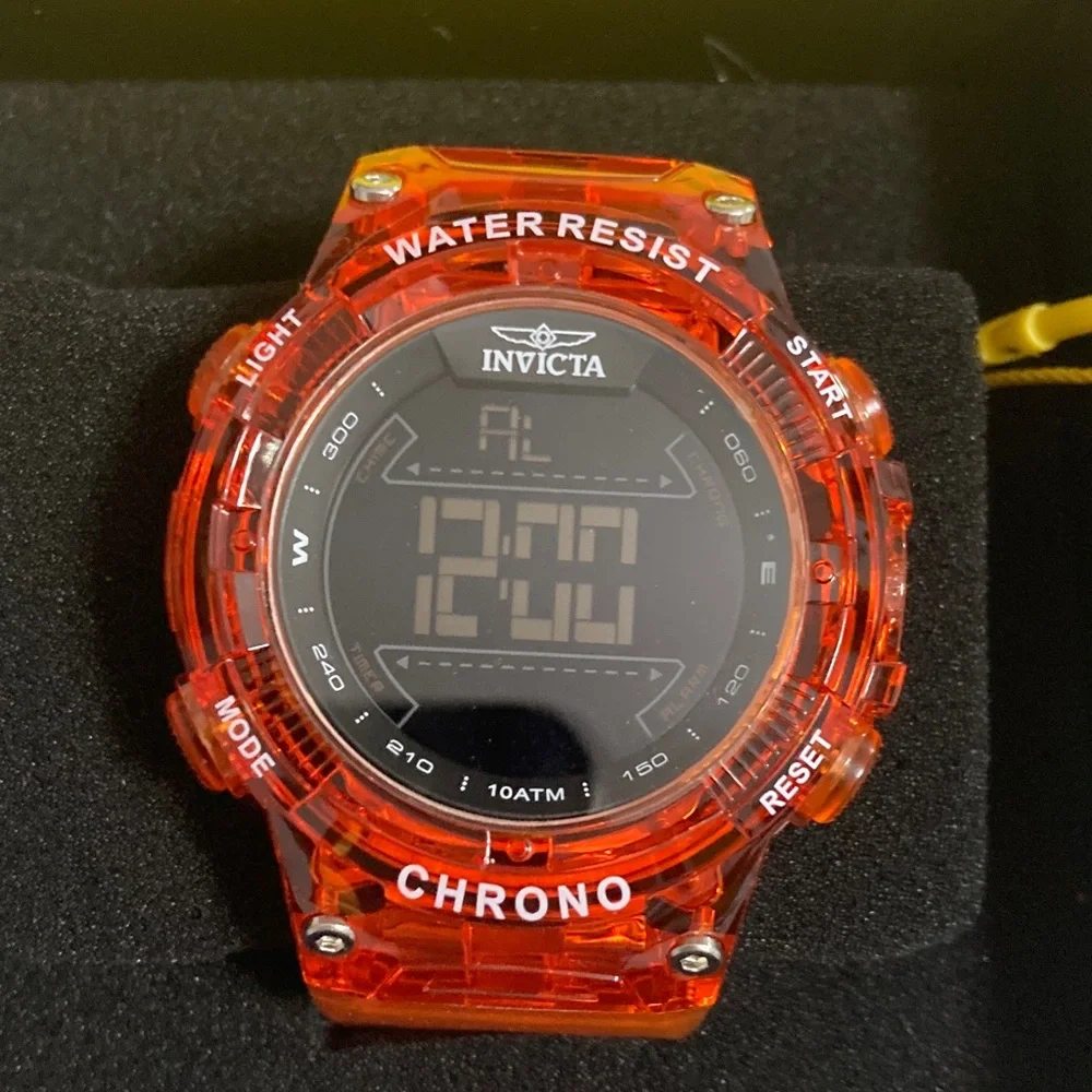 Invicta Racing Burnout Digital Men's Watch - 52mm, Transparent, Orange 49046